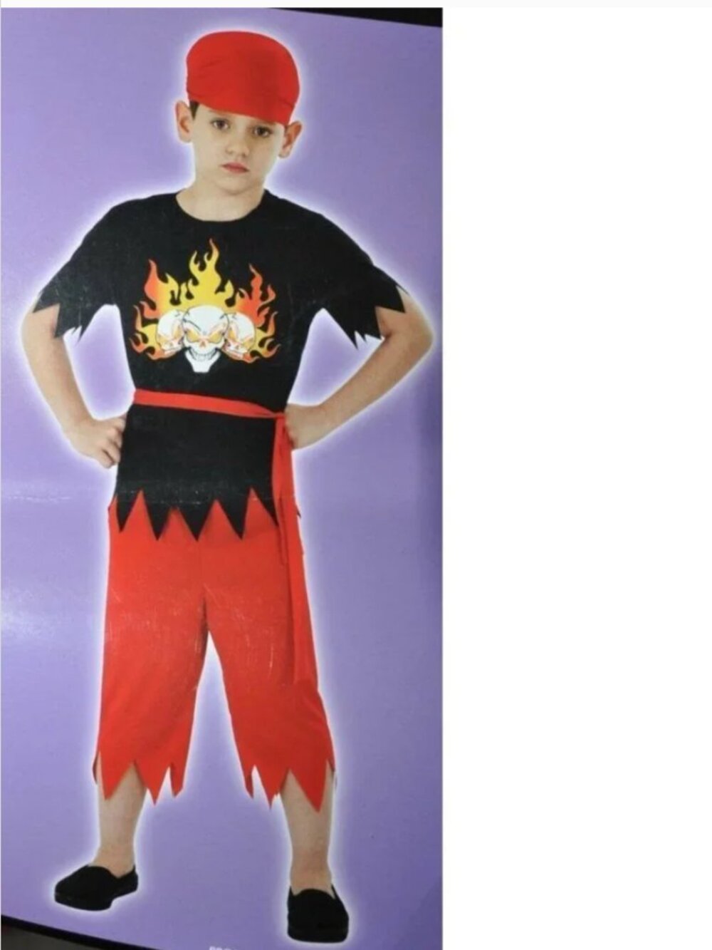 Pirate Halloween Costume 4/6 Red Black Shirt, Pants, Bandana 4 Pc Dress Up Boys